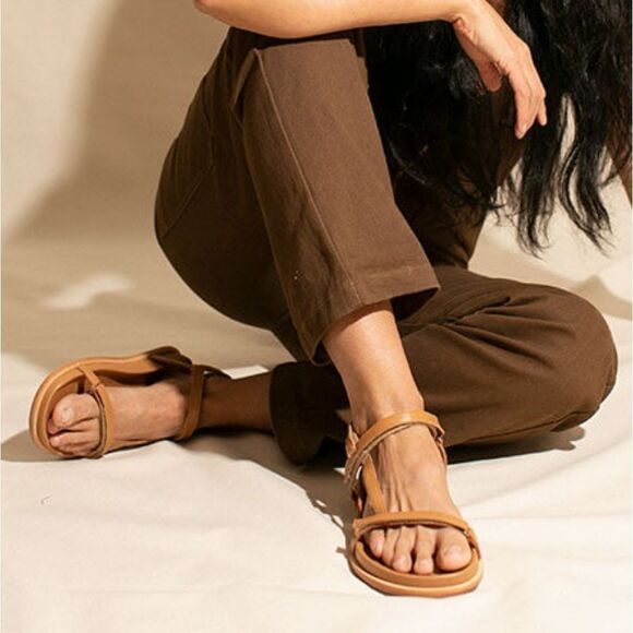 Mari Giudicelli Isabel Lambskin Leather Velcro Sandal in Camel - Picture 1 of 16
